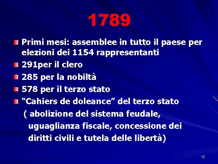 1789 Primi mesi: assemblee in tutto il paese per elezioni dei 1154 rappresentanti 291