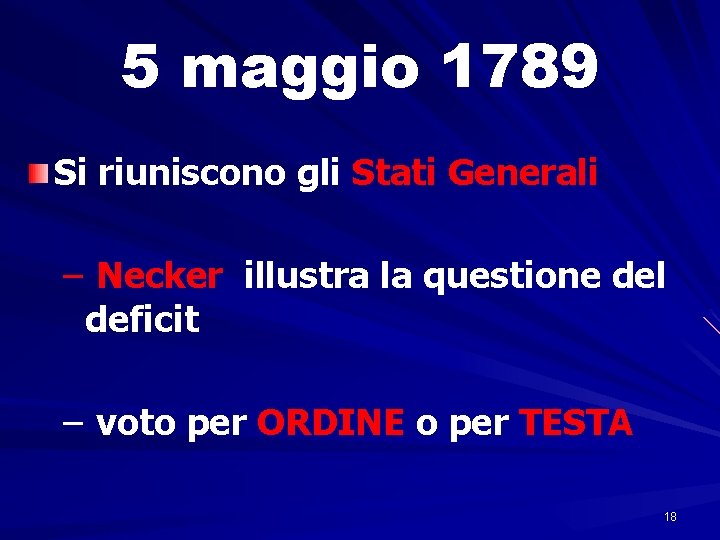 5 maggio 1789 Si riuniscono gli Stati Generali – Necker illustra la questione del