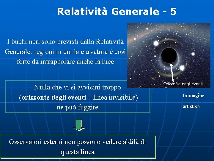 Relatività Generale - 5 I buchi neri sono previsti dalla Relatività Generale: regioni in