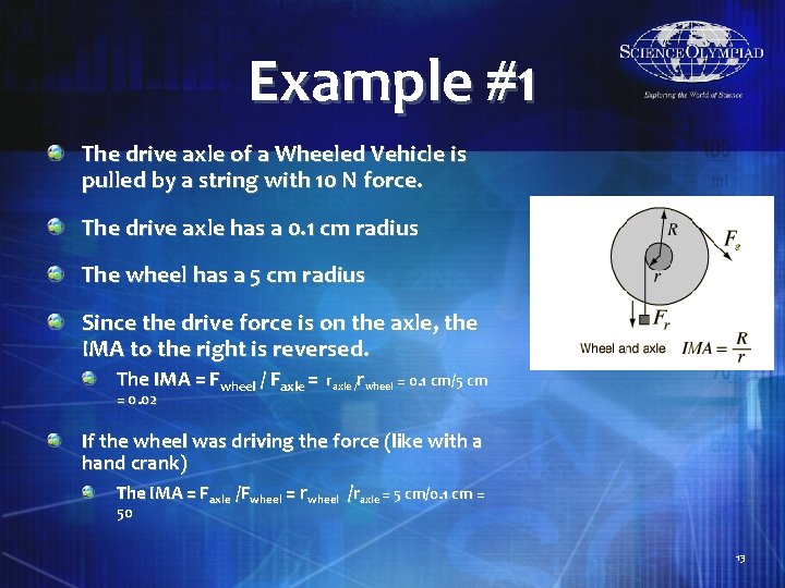 Example #1 The drive axle of a Wheeled Vehicle is pulled by a string