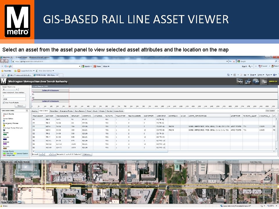 GIS-BASED RAIL LINE ASSET VIEWER Select an asset from the asset panel to view GIS-BASED RAIL LINE ASSET VIEWER Select an asset from the asset panel to view