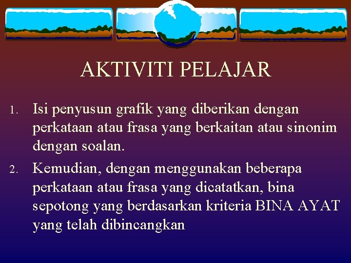 AKTIVITI PELAJAR 1. 2. Isi penyusun grafik yang diberikan dengan perkataan atau frasa yang