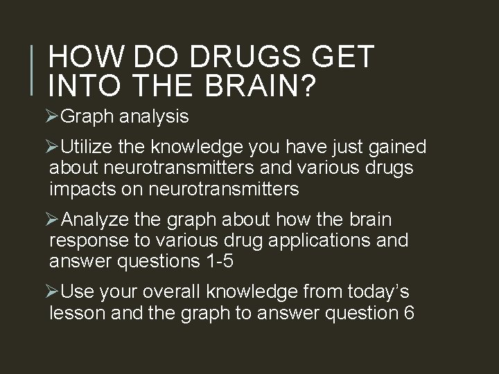 HOW DO DRUGS GET INTO THE BRAIN? ØGraph analysis ØUtilize the knowledge you have