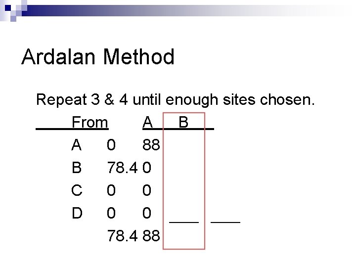 Ardalan Method Repeat 3 & 4 until enough sites chosen. From A B A