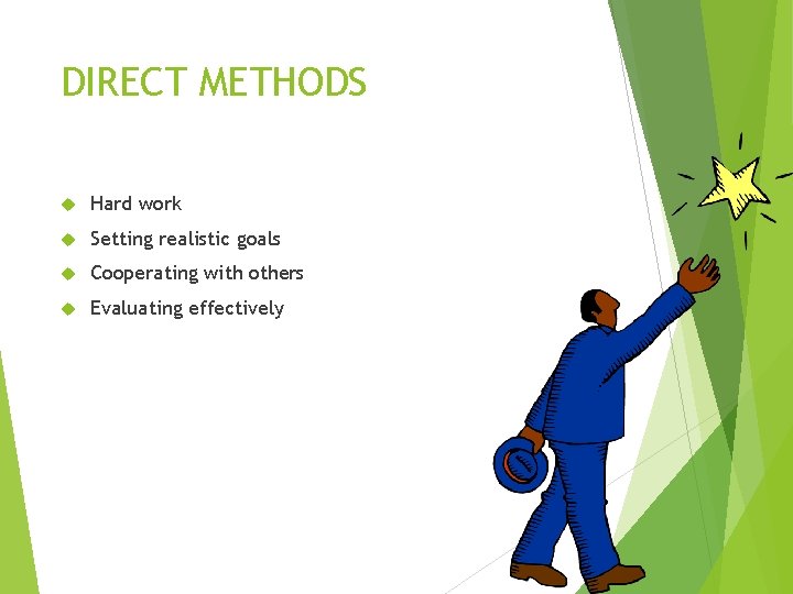 DIRECT METHODS Hard work Setting realistic goals Cooperating with others Evaluating effectively 