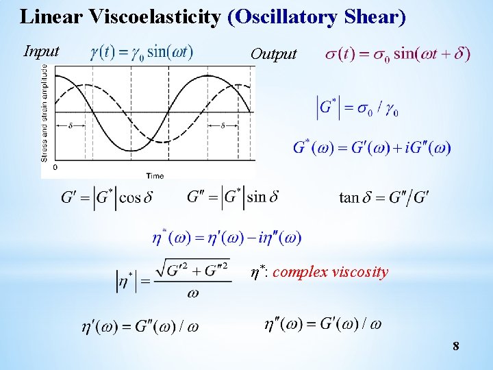 Linear Viscoelasticity (Oscillatory Shear) Input Output η*: complex viscosity 8 Linear Viscoelasticity (Oscillatory Shear) Input Output η*: complex viscosity 8
