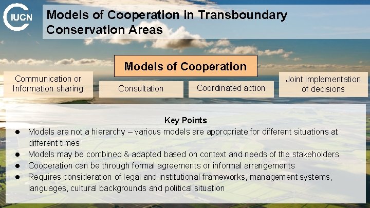 Models of Cooperation in Transboundary Conservation Areas Models of Cooperation Communication or Information sharing