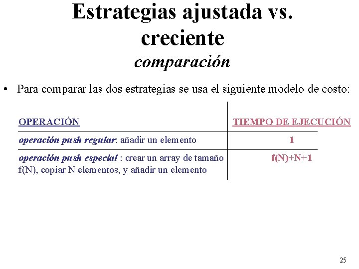 Estrategias ajustada vs. creciente comparación • Para comparar las dos estrategias se usa el