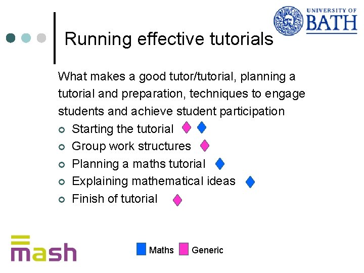 Running effective tutorials What makes a good tutor/tutorial, planning a tutorial and preparation, techniques