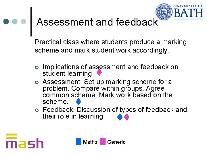 Assessment and feedback Practical class where students produce a marking scheme and mark student
