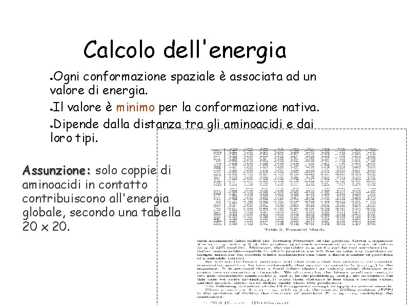 Calcolo dell'energia Ogni conformazione spaziale è associata ad un valore di energia. ●Il valore