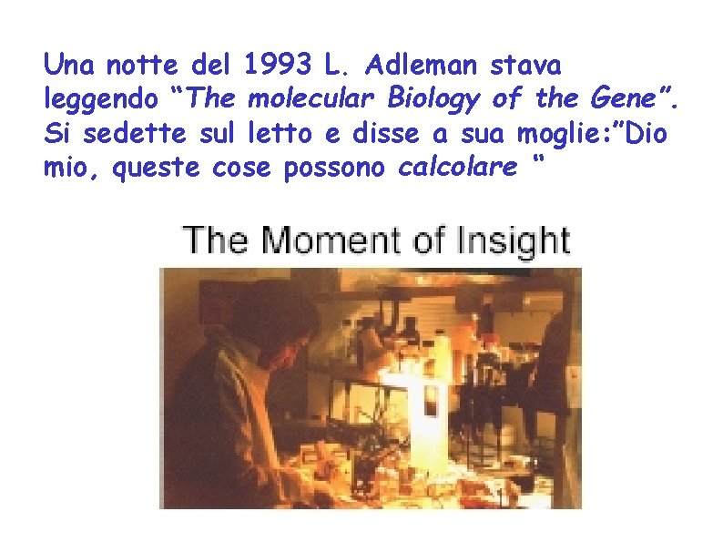 Una notte del 1993 L. Adleman stava leggendo “The molecular Biology of the Gene”.