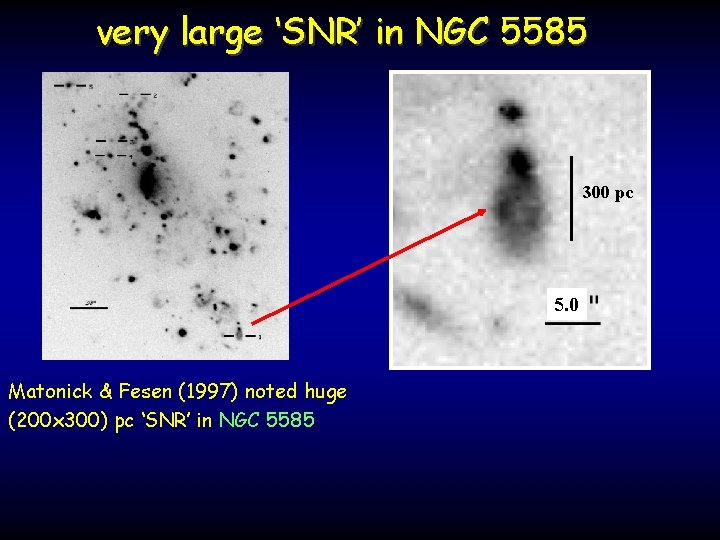 very large ‘SNR’ in NGC 5585 300 pc 5. 0 Matonick & Fesen (1997)