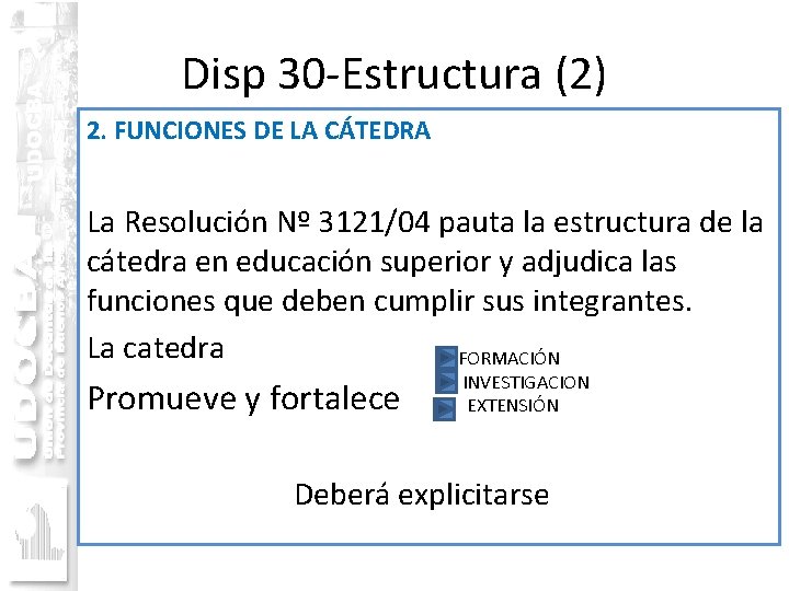 Disp 30 -Estructura (2) 2. FUNCIONES DE LA CÁTEDRA La Resolución Nº 3121/04 pauta