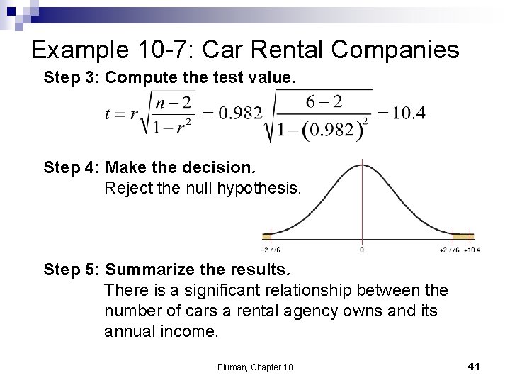 Example 10 -7: Car Rental Companies Step 3: Compute the test value. Step 4: