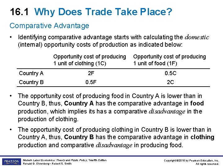 16. 1 Why Does Trade Take Place? Comparative Advantage • Identifying comparative advantage starts