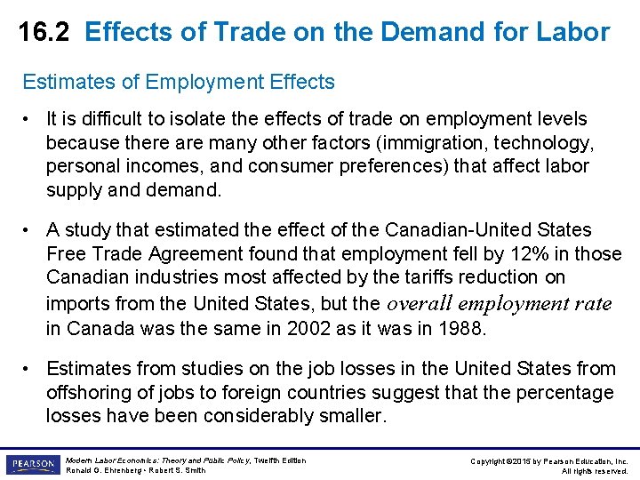 16. 2 Effects of Trade on the Demand for Labor Estimates of Employment Effects