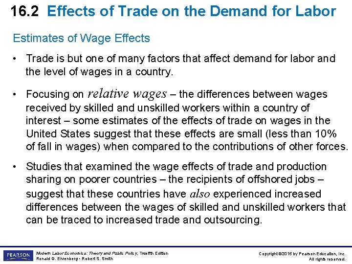 16. 2 Effects of Trade on the Demand for Labor Estimates of Wage Effects