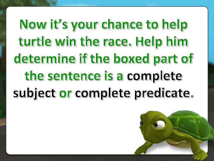 Now it’s your chance to help turtle win the race. Help him determine if