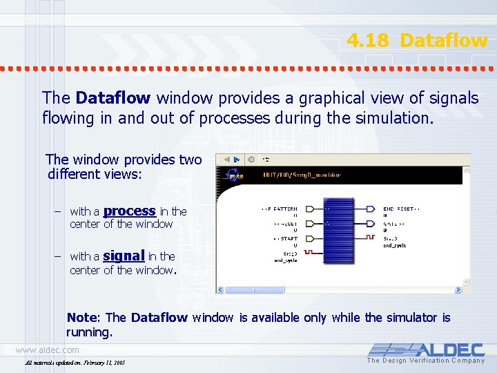 4. 18 Dataflow The Dataflow window provides a graphical view of signals flowing in