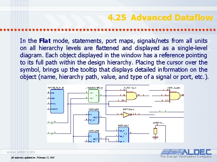 4. 25 Advanced Dataflow In the Flat mode, statements, port maps, signals/nets from all