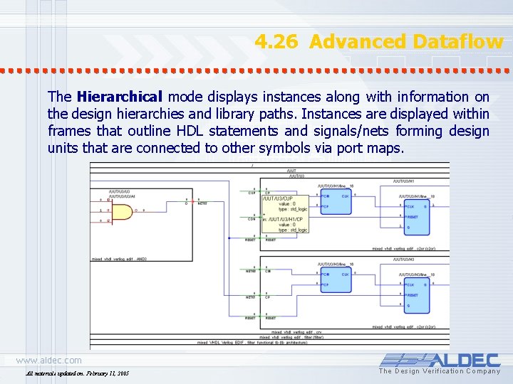 4. 26 Advanced Dataflow The Hierarchical mode displays instances along with information on the