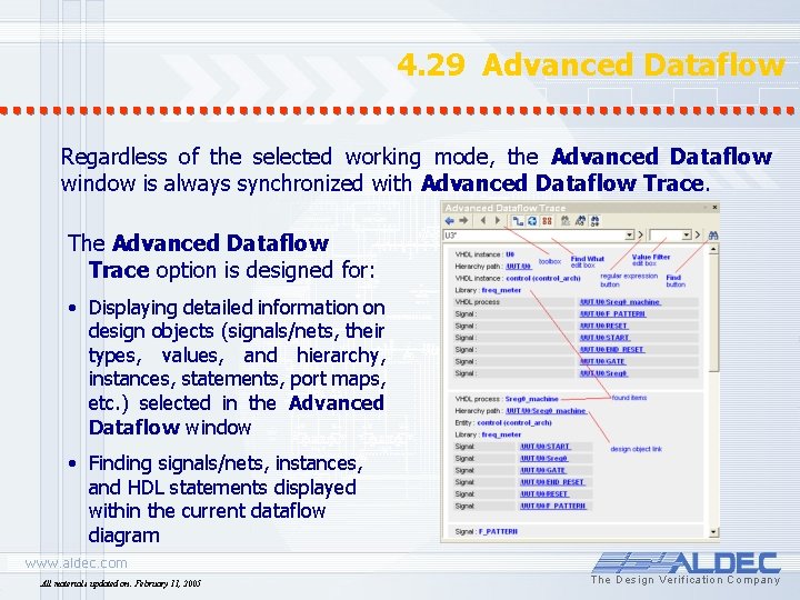 4. 29 Advanced Dataflow Regardless of the selected working mode, the Advanced Dataflow window