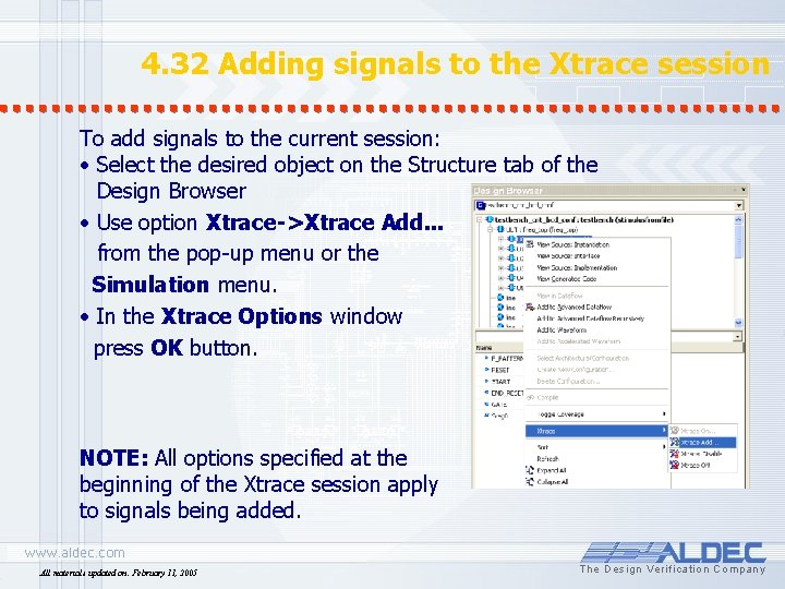 4. 32 Adding signals to the Xtrace session To add signals to the current