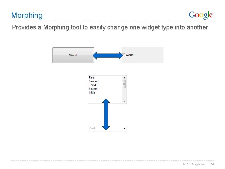 Morphing Provides a Morphing tool to easily change one widget type into another ©