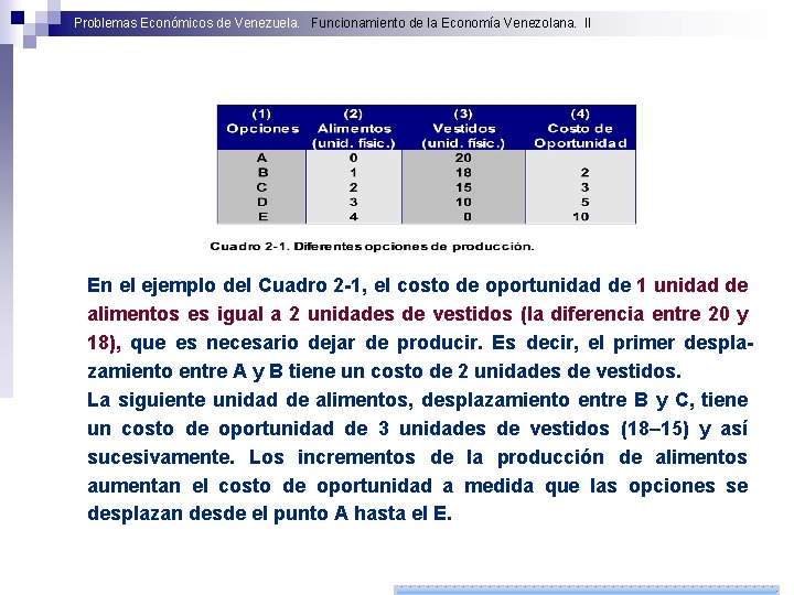 Problemas Económicos de Venezuela. Funcionamiento de la Economía Venezolana. II En el ejemplo del