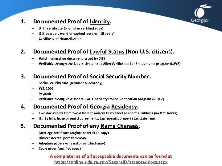 1. Documented Proof of Identity. – – – 2. Documented Proof of Lawful Status