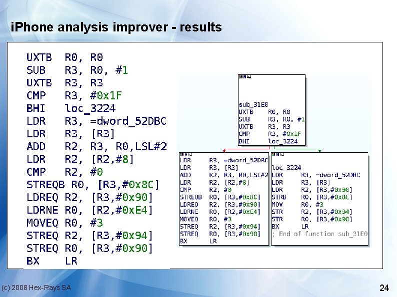 i. Phone analysis improver - results (c) 2008 Hex-Rays SA 24 