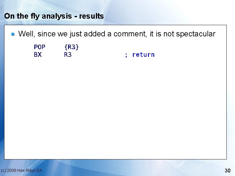 On the fly analysis - results Well, since we just added a comment, it
