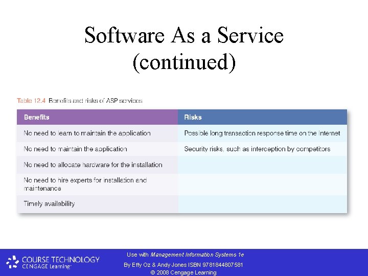 Software As a Service (continued) Use with Management Information Systems 1 e By Effy