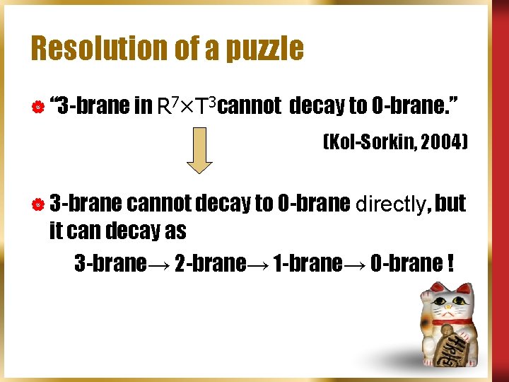 Resolution of a puzzle | “ 3 -brane in R 7×T 3 cannot decay
