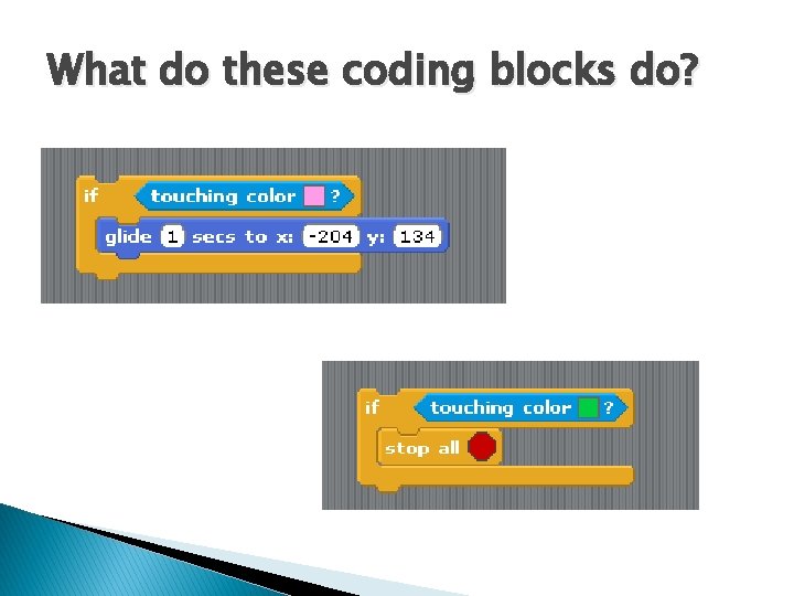 What do these coding blocks do? What do these coding blocks do?
