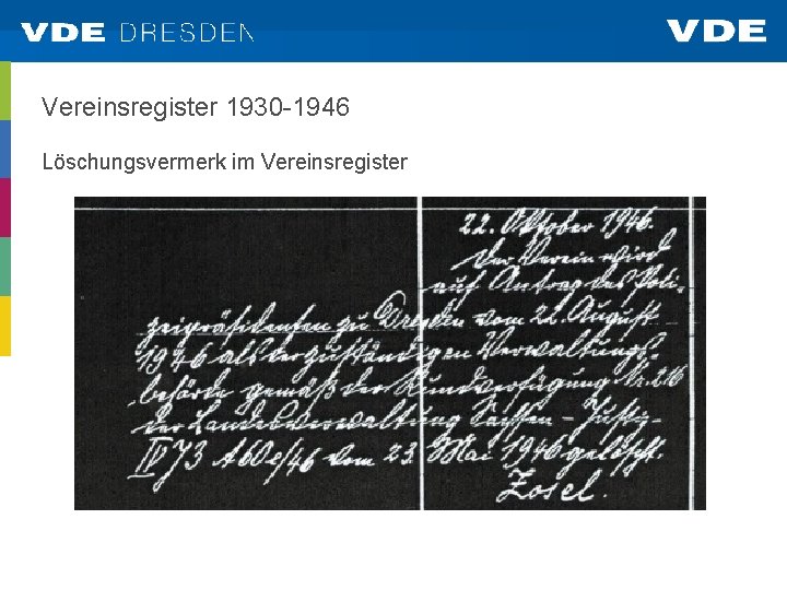 Vereinsregister 1930 -1946 Löschungsvermerk im Vereinsregister 