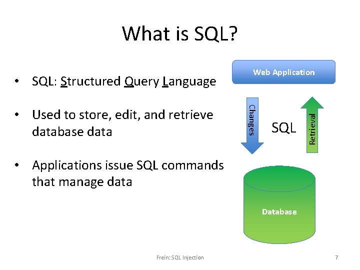 What is SQL? SQL Changes • Used to store, edit, and retrieve database data