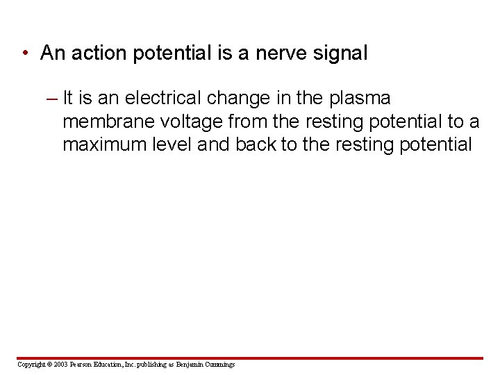  • An action potential is a nerve signal – It is an electrical