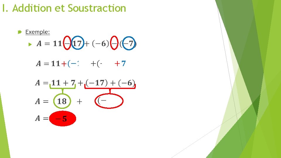 I. Addition et Soustraction 