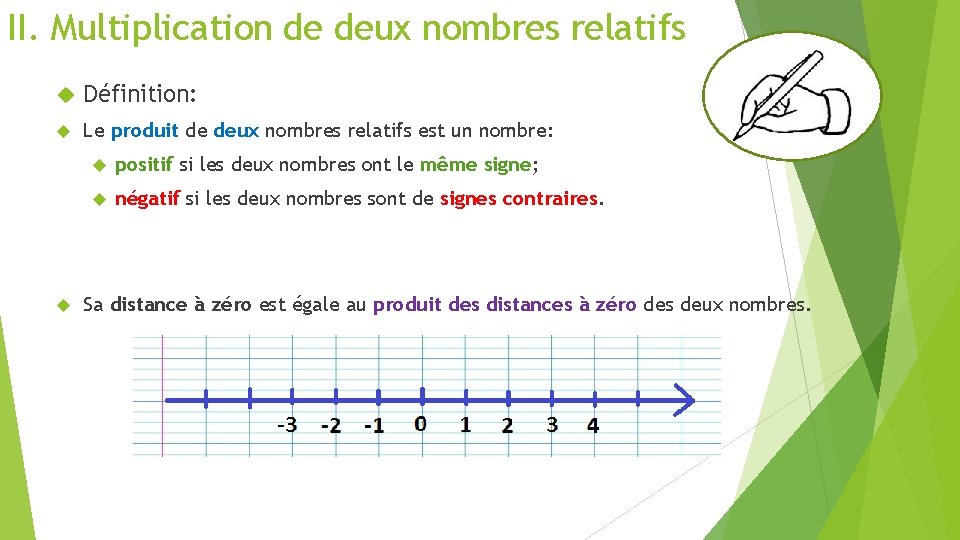 II. Multiplication de deux nombres relatifs Définition: Le produit de deux nombres relatifs est