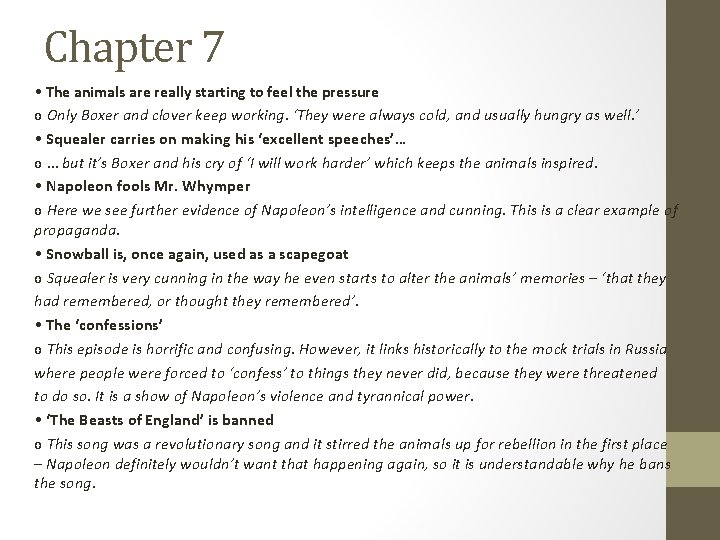 Chapter 7 • The animals are really starting to feel the pressure o Only