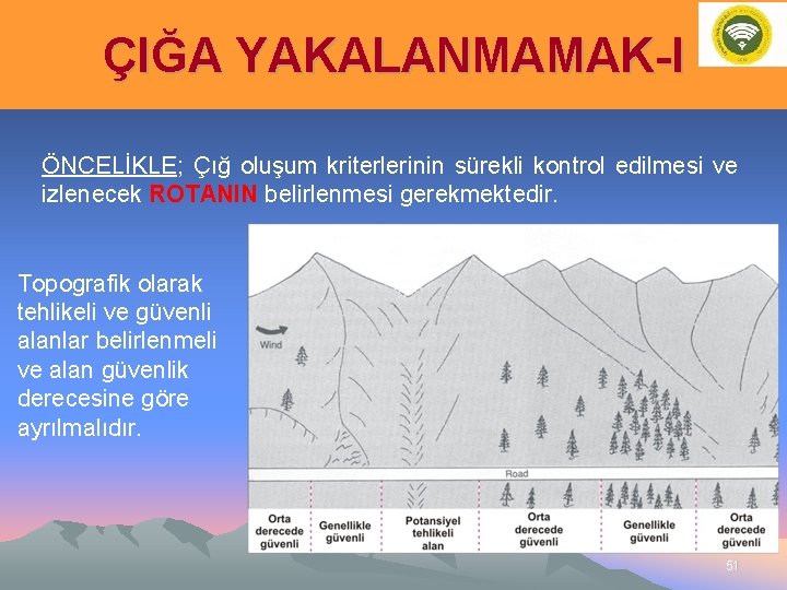 ÇIĞA YAKALANMAMAK-I ÖNCELİKLE; Çığ oluşum kriterlerinin sürekli kontrol edilmesi ve izlenecek ROTANIN belirlenmesi gerekmektedir.