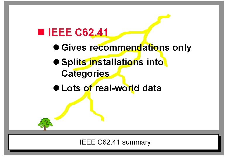 n IEEE C 62. 41 l Gives recommendations only l Splits installations into Categories