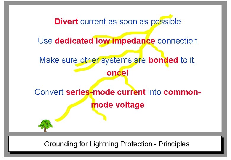 Divert current as soon as possible Use dedicated low impedance connection Make sure other