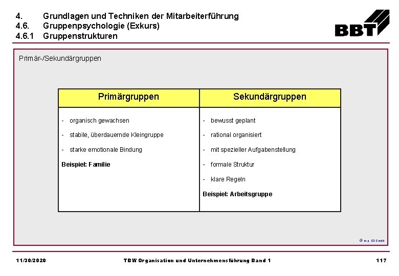 4. 4. 6. 1 Grundlagen und Techniken der Mitarbeiterführung Gruppenpsychologie (Exkurs) Gruppenstrukturen Primär-/Sekundärgruppen Primärgruppen