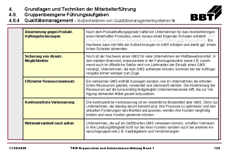 4. 4. 8. 4 Grundlagen und Techniken der Mitarbeiterführung Gruppenbezogene Führungsaufgaben Qualitätsmanagement - Nutzenfaktoren