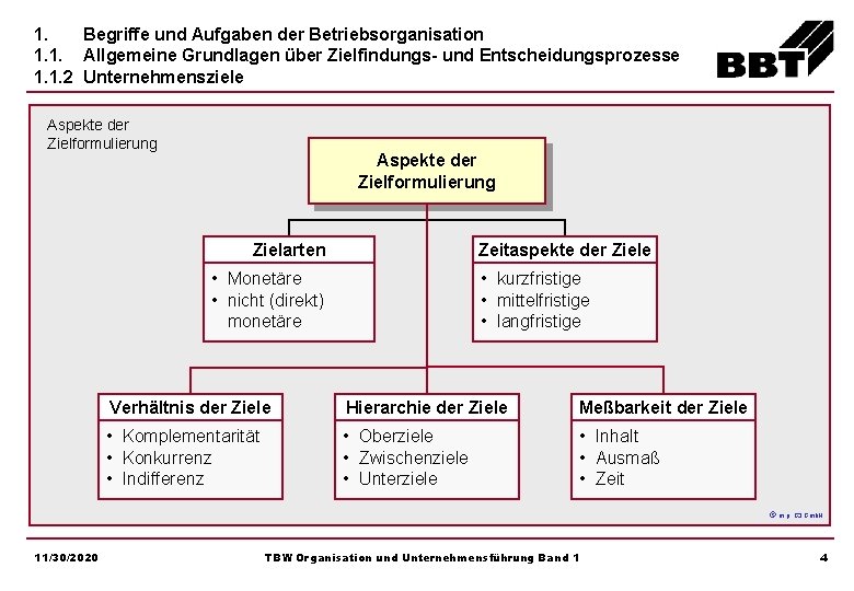 1. Begriffe und Aufgaben der Betriebsorganisation 1. 1. Allgemeine Grundlagen über Zielfindungs- und Entscheidungsprozesse