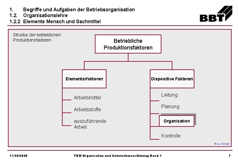 1. Begriffe und Aufgaben der Betriebsorganisation 1. 2. Organisationslehre 1. 2. 2 Elemente Mensch