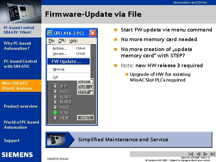 Automation and Drives Firmware-Update via File PC-based Control SIMATIC Win. AC Why PC-based Automation?